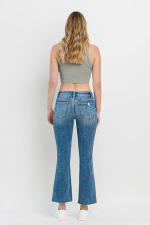 Vervet by Flying Monkey Full Size Mid Rise Distressed Cropped Flare Jeans-Teresa's Fashionista LLC