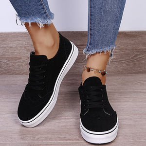 Lace-Up Suedette Flat Sneakers-Teresa's Fashionista LLC