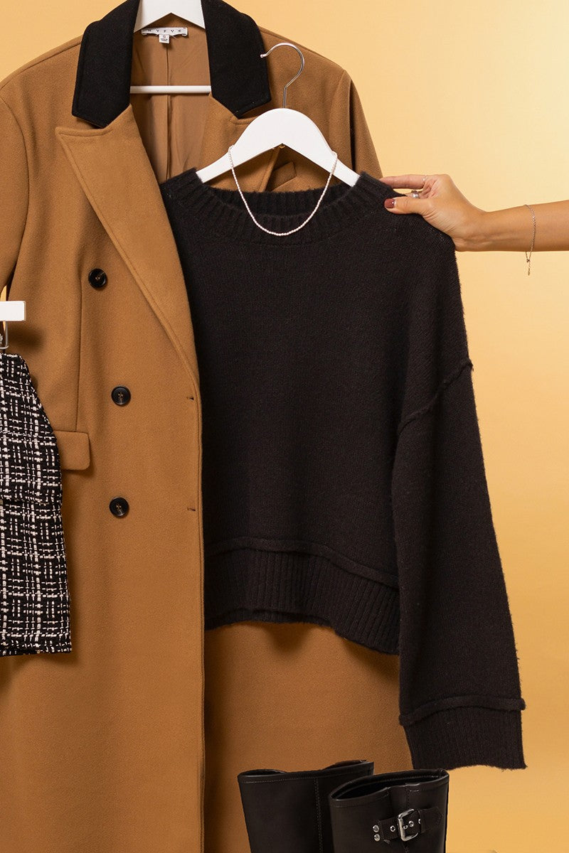 HYFVE Round Neck Dropped Shoulder Ribbed Sweater - Teresa's Fashionista LLC