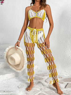 Cutout Halter Neck Top and Pants Two-Piece Swim Set-Teresa's Fashionista LLC