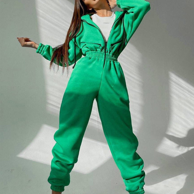 Casual Women Basic Hoodie Two Piece Sets Zipper Drawstring - Teresa's Fashionista LLC