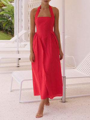 Devine Ruched Halter Neck Midi Dress - Teresa's Fashionista LLC