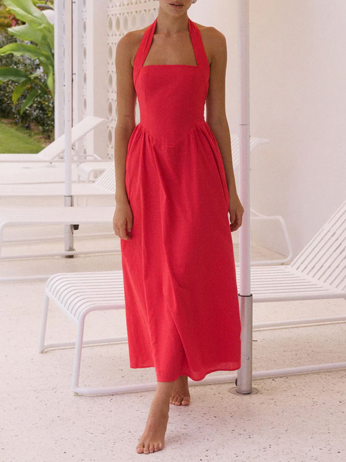 Devine Ruched Halter Neck Midi Dress - Teresa's Fashionista LLC