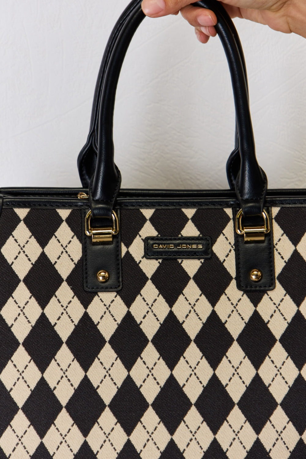 David Jones Argyle Pattern PU Leather Handbag-Teresa&#39;s Fashionista LLC