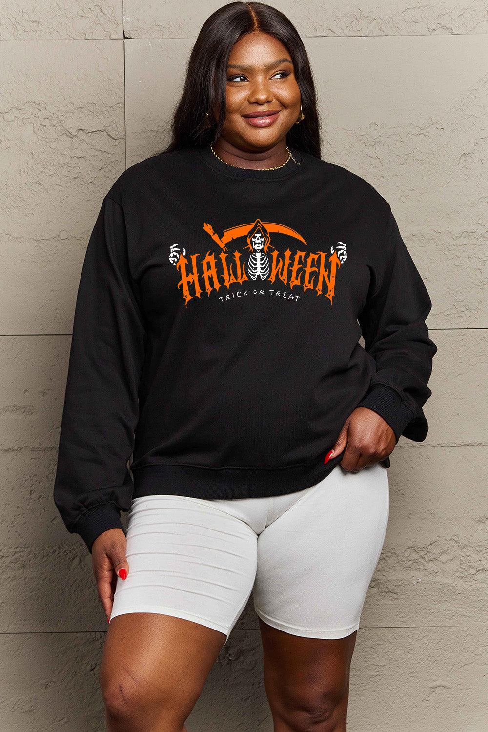 Simply Love Full Size HALLOWEEN TRICK OR TREAT Graphic Sweatshirt - Teresa's Fashionista LLC