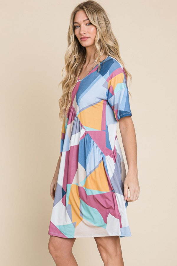 BOMBOM Ruched Color Block Short Sleeve Dress-Teresa's Fashionista LLC