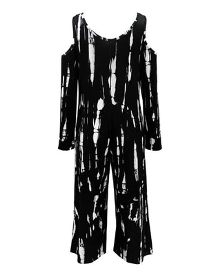 Women's V-neck Irregular Tie Dye Off Shoulder Fashion Jumpsuit - Teresa's Fashionista LLC
