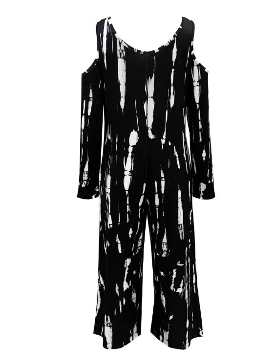 Women's V-neck Irregular Tie Dye Off Shoulder Fashion Jumpsuit - Teresa's Fashionista LLC
