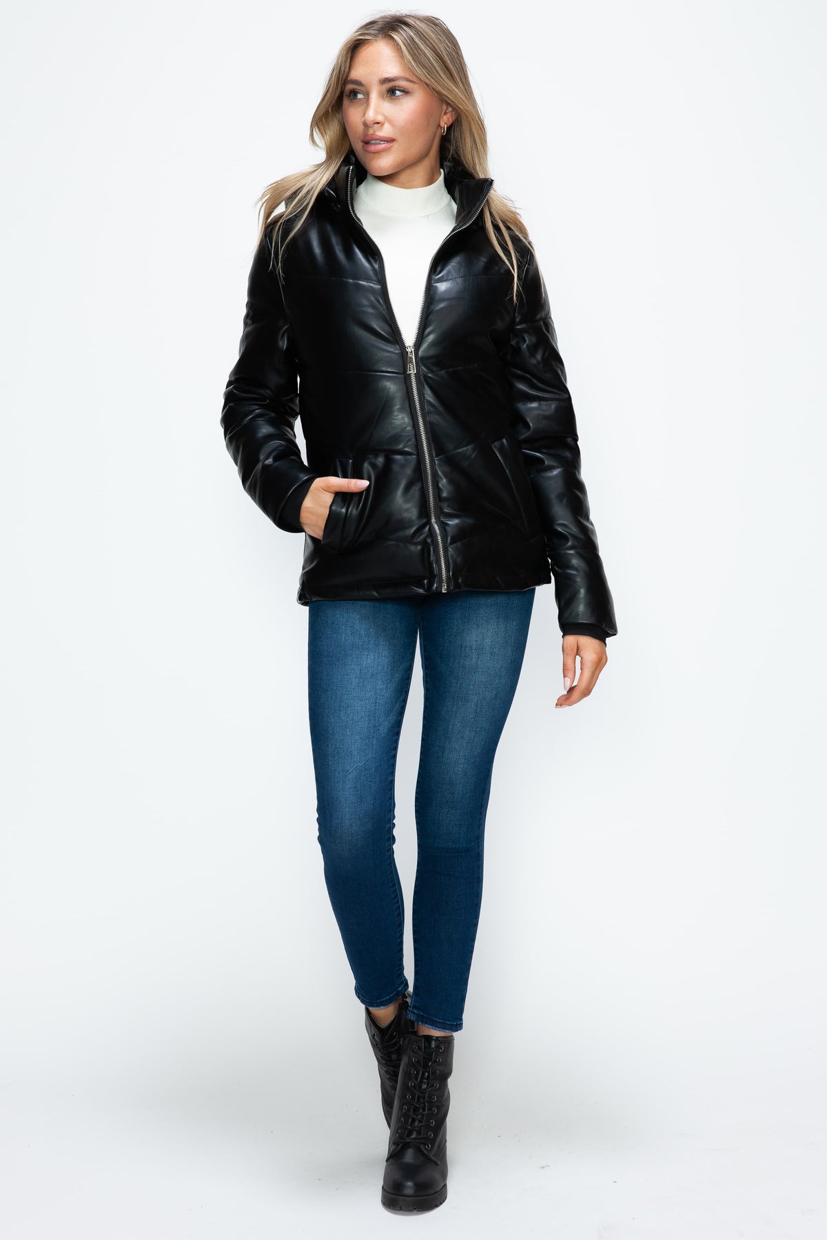 How Dare U Pocketed Zip Up Puffer Jacket with Removable Hood - Teresa's Fashionista LLC