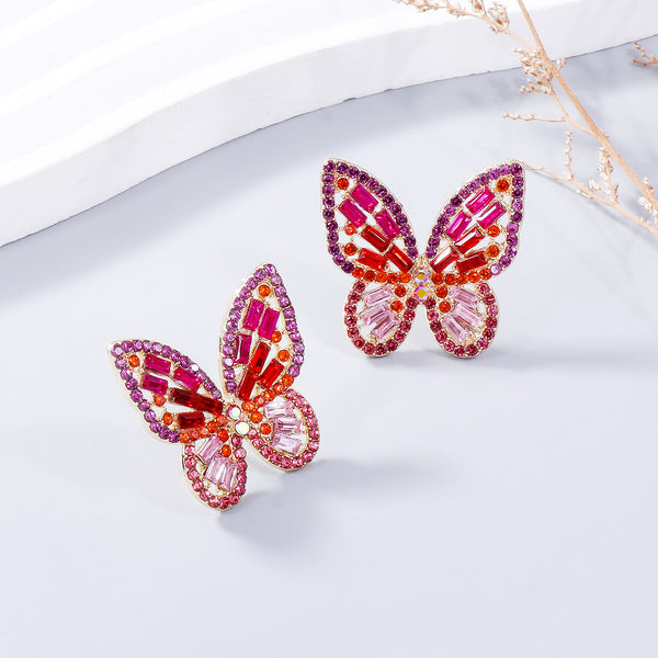 Alloy Inlaid Rhinestone Butterfly Earrings-Teresa's Fashionista LLC