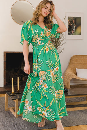 ODDI Full Size Floral Smocked Tied Back Maxi Dress-Teresa's Fashionista LLC