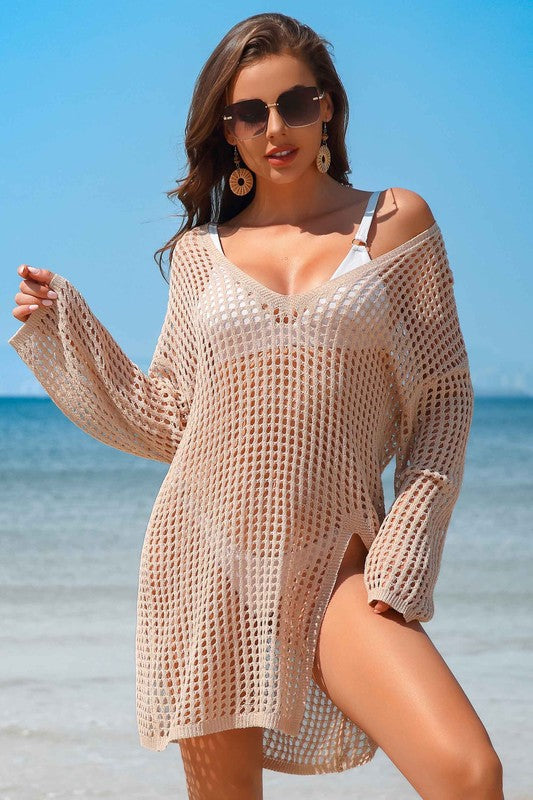 Crochet Side Split Beach Coverups Swimwear Dress-Teresa&#39;s Fashionista LLC