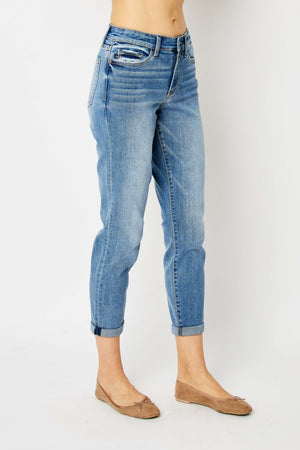 Judy Blue Full Size Cuffed Hem Slim Jeans-Teresa's Fashionista LLC