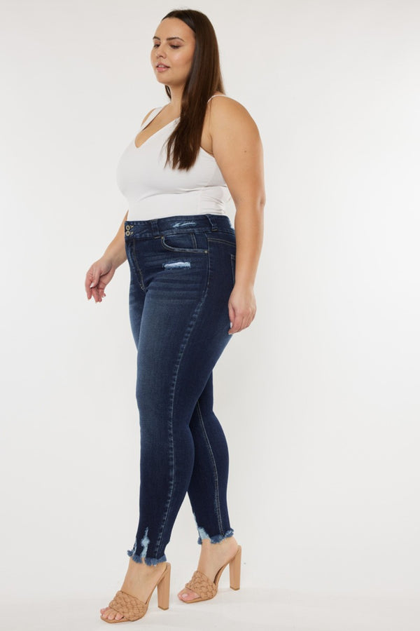 Kancan Full Size Cat's Whiskers Raw Hem High Waist Jeans-Teresa's Fashionista LLC