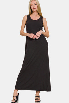 Zenana Scoop Neck Wide Strap Tank Dress - Teresa's Fashionista LLC