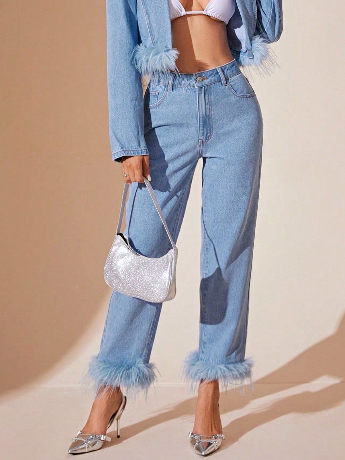 Plush Hem High Rise Straight Jeans - Teresa's Fashionista LLC