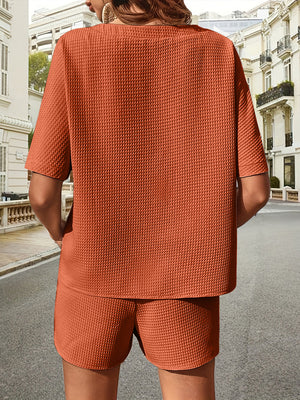 Waffle-Knit Half Sleeve Top and Shorts Set-Teresa's Fashionista LLC