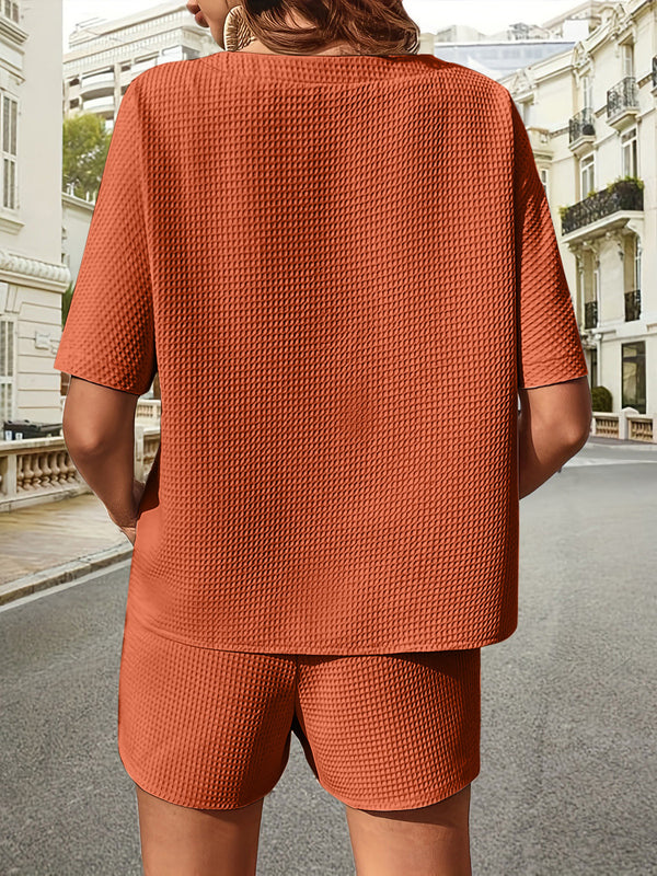 Waffle-Knit Half Sleeve Top and Shorts Set-Teresa's Fashionista LLC