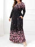 Plus Size Round Neck Maxi Dress with Pockets-Teresa's Fashionista LLC