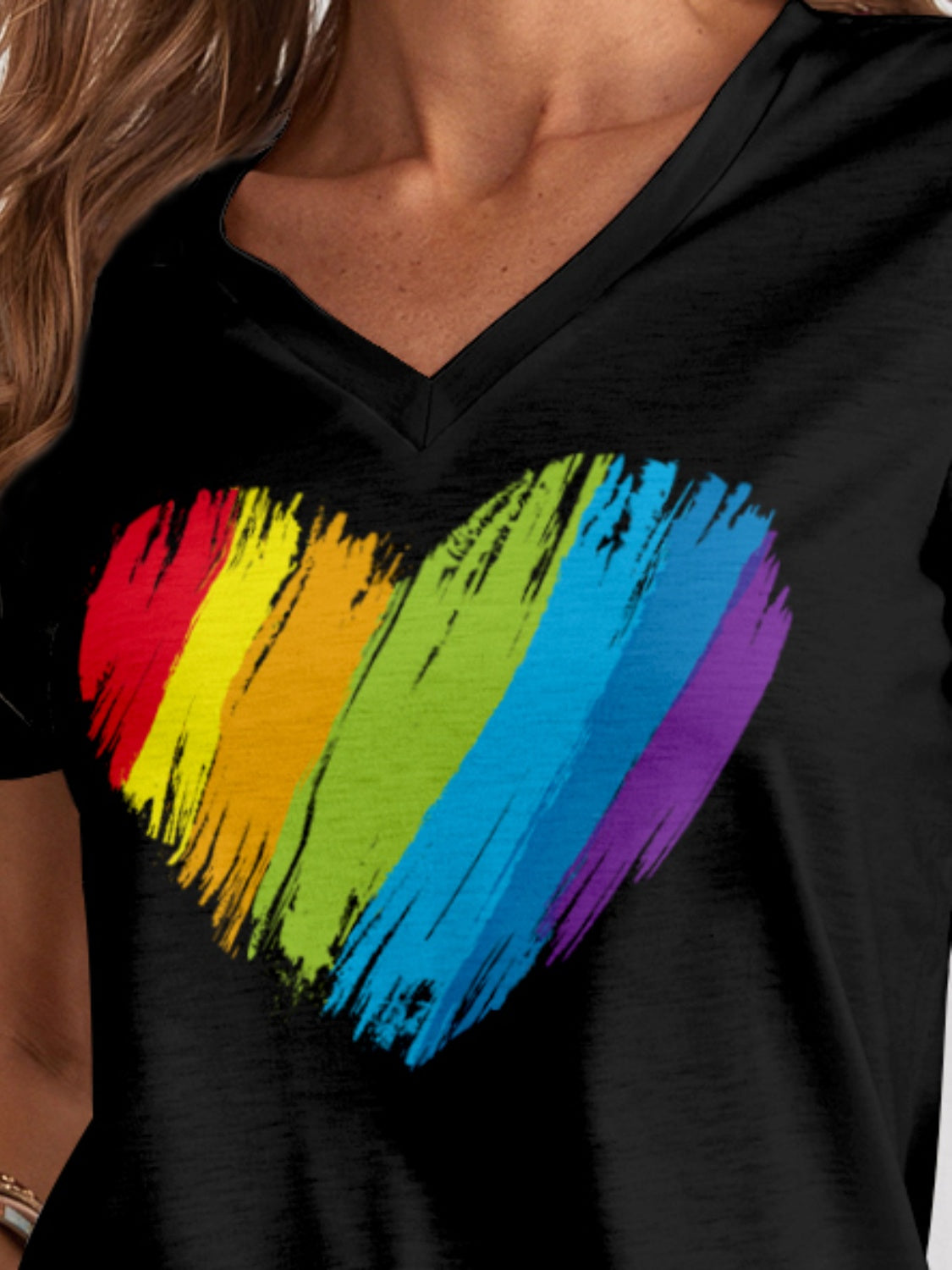 Heart V-Neck Dropped Shoulder T-Shirt-Teresa&#39;s Fashionista LLC