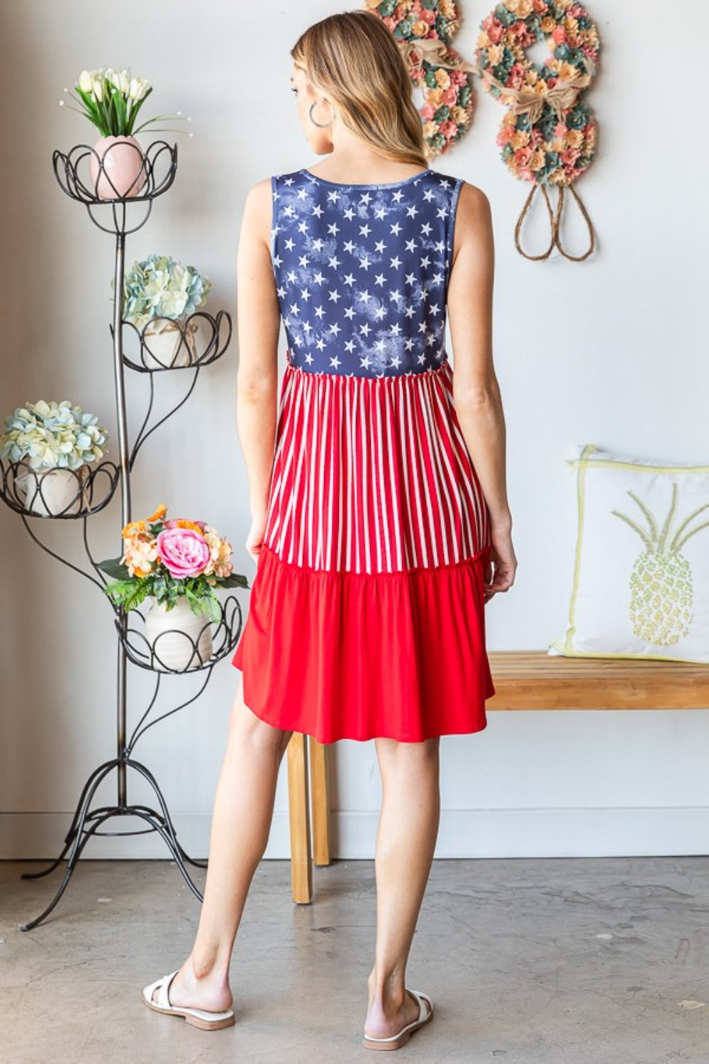 Heimish Full Size US Flag Theme Contrast Tank Dress-Teresa&#39;s Fashionista LLC