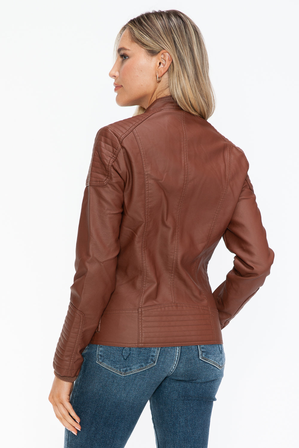 Snobbish Faux Leather Biker Jacket with Side Zip Pockets - Teresa's Fashionista LLC