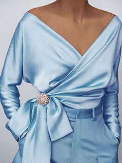 Surplice Long Sleeve Blouse - Teresa's Fashionista LLC