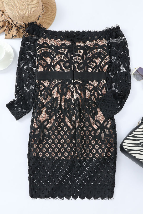 Off-Shoulder Long Sleeve Lace Dress-Teresa's Fashionista LLC
