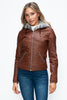 YMI Faux Layered Double-Zipper Jacket with Fuzzy Hood - Teresa's Fashionista LLC
