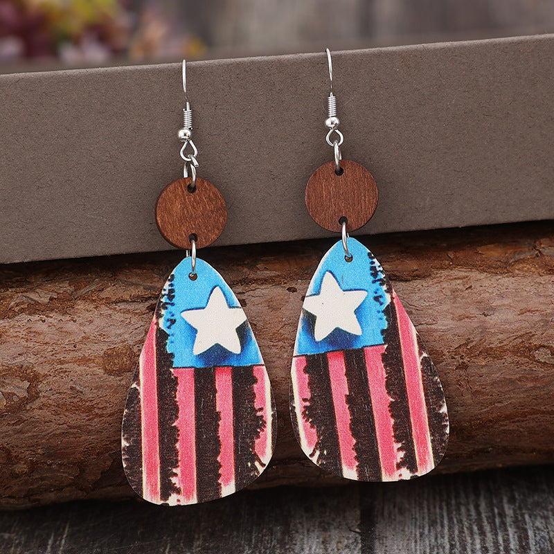 Star & Stripes Wooden Dangle Earrings-Teresa's Fashionista LLC