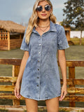 Button Up Short Sleeve Mini Denim Dress-Teresa's Fashionista LLC
