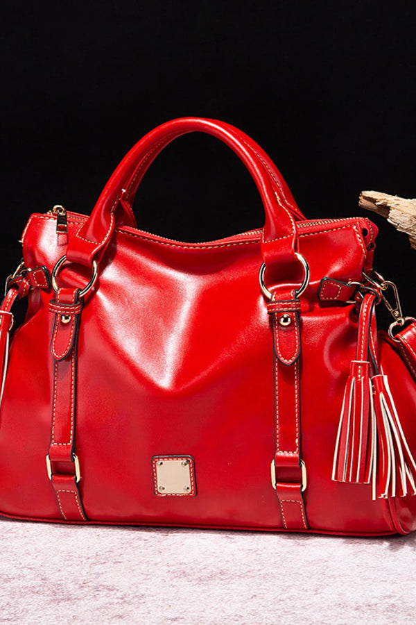 PU Leather Handbag with Tassels-Teresa's Fashionista LLC