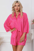 Pleated Button Up Shirt and Shorts Lounge Set-Teresa's Fashionista LLC