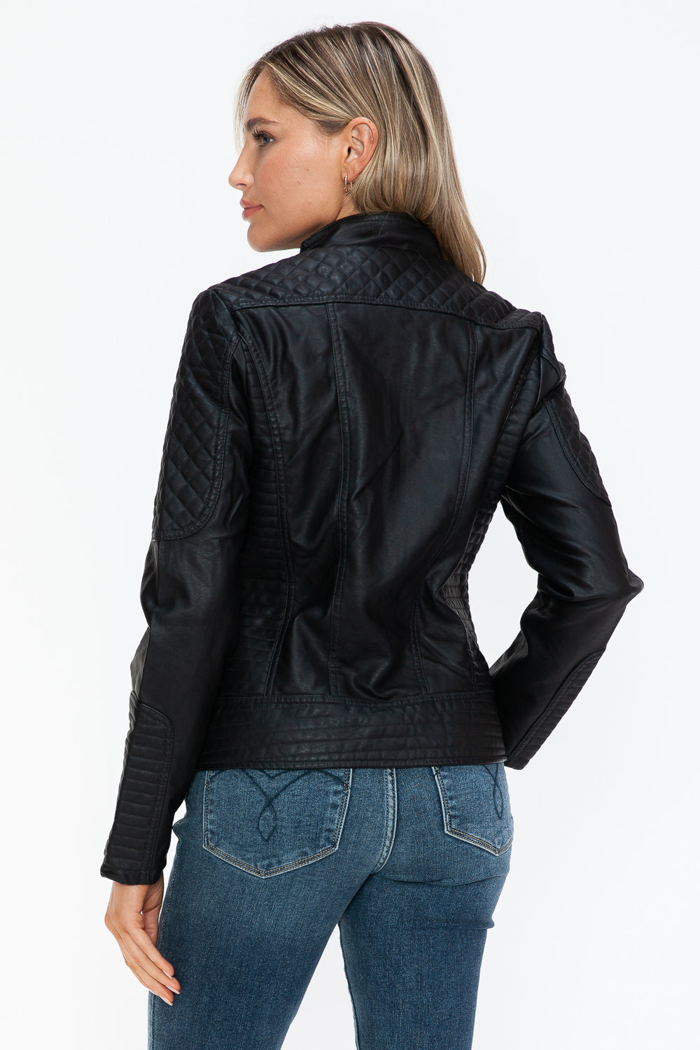 Snobbish Faux Leather Zip Up Mock Neck Jacket - Teresa's Fashionista LLC