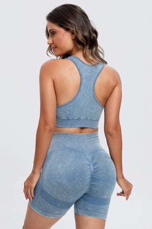 3 Piece Washed Square Neck Wide Strap Active Set-Teresa's Fashionista LLC