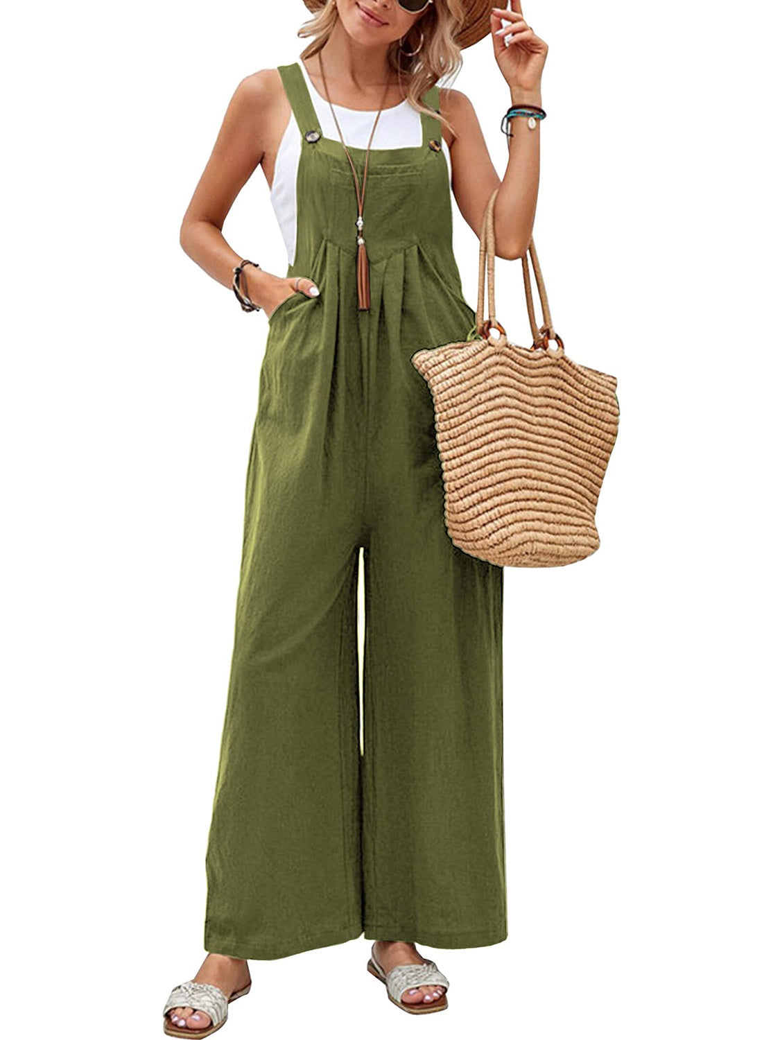 Full Size Square Neck Wide Strap Overalls - Teresa's Fashionista LLC