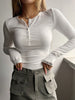 Half Button Long Sleeve T-Shirt-Teresa's Fashionista LLC