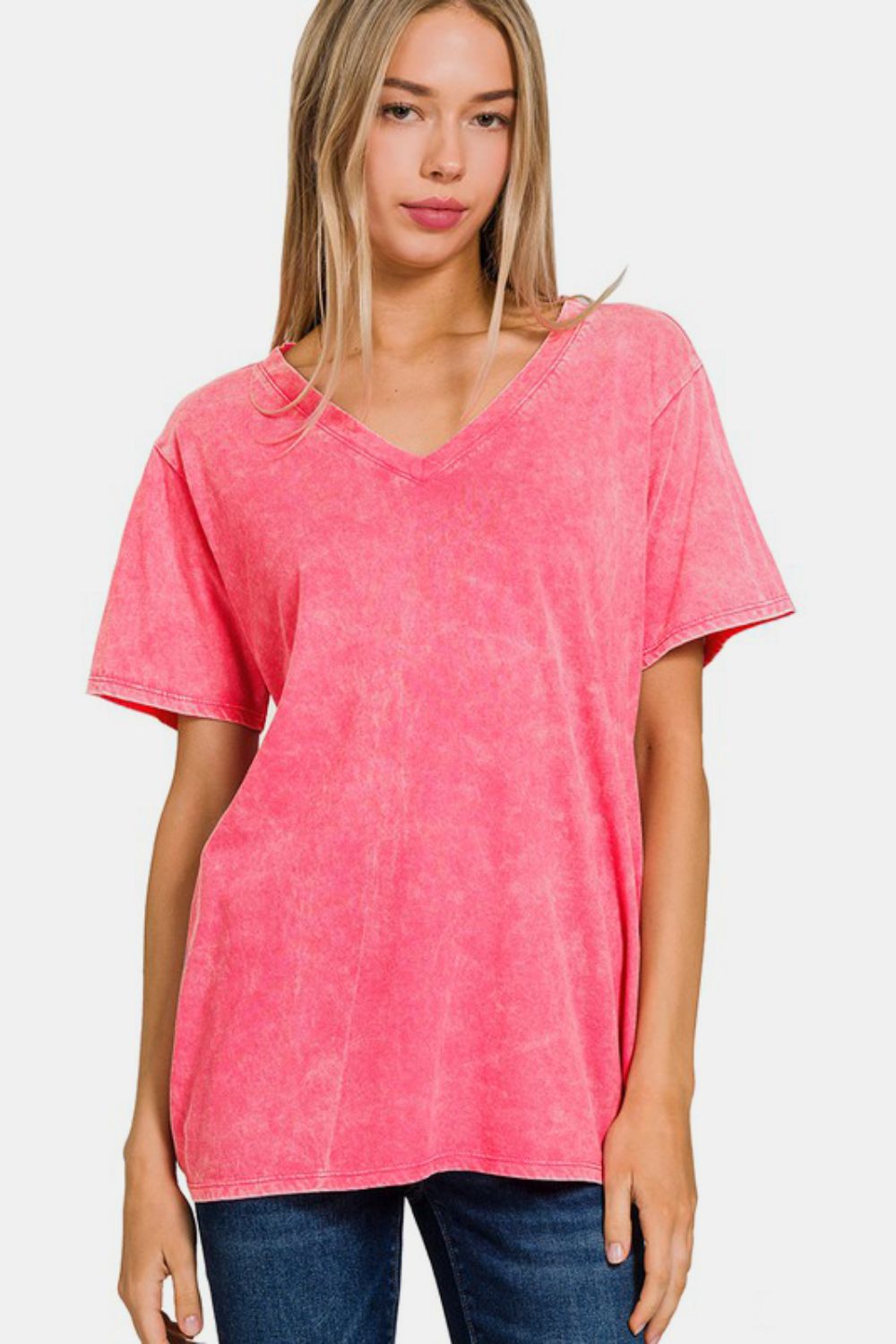 Zenana Full Size Washed Short Sleeve V-Neck T-Shirt - Teresa's Fashionista LLC