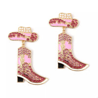 Rhinestone Cowboy Boot Dangle Earrings