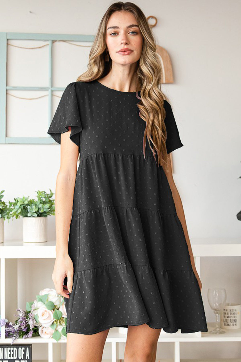 Heimish Swiss Dot Short Sleeve Tiered Dress-Teresa's Fashionista LLC