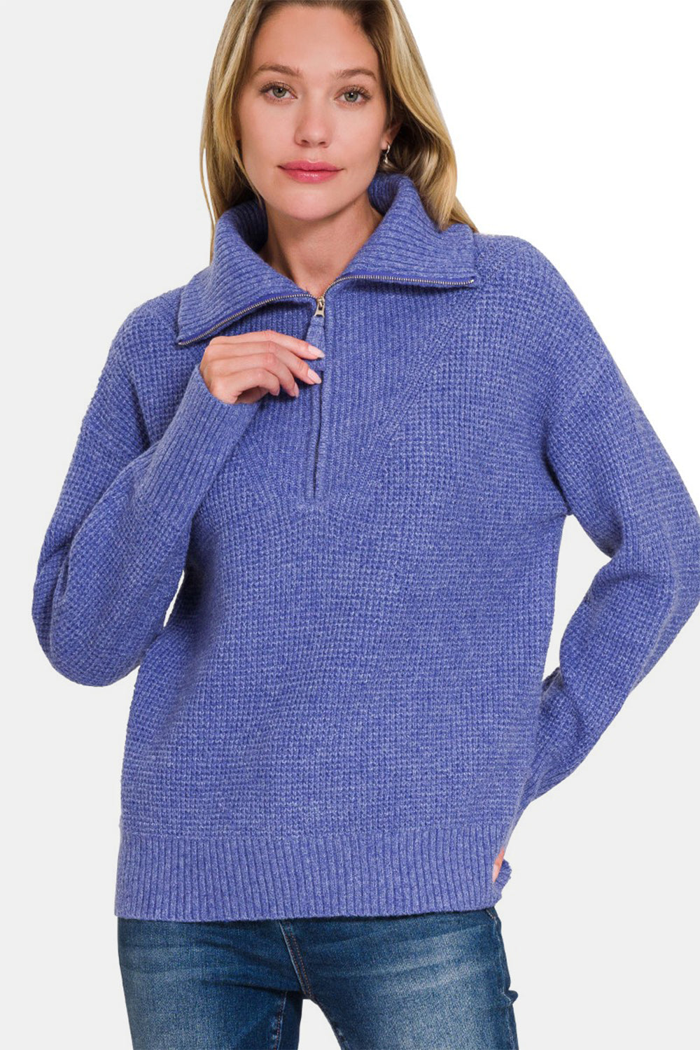 Zenana Half Zip Long Sleeve Sweater - Teresa's Fashionista LLC