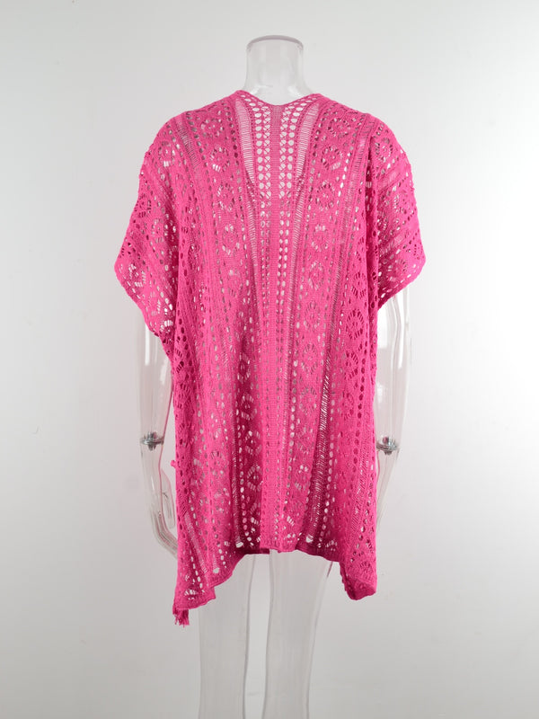 Cutout V-Neck Cover-Up with Tassel-Teresa's Fashionista LLC
