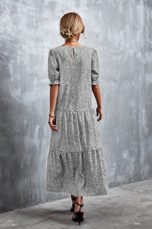 Printed Flounce Sleeve Tiered Dress-Teresa's Fashionista LLC