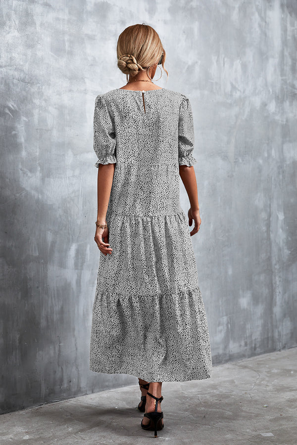 Printed Flounce Sleeve Tiered Dress-Teresa's Fashionista LLC