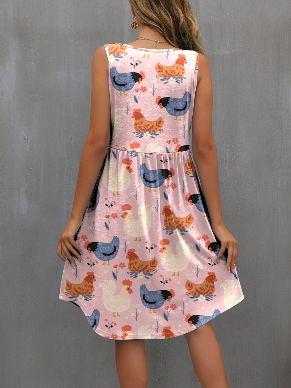 Printed Round Neck Sleeveless Dress-Teresa&#39;s Fashionista LLC