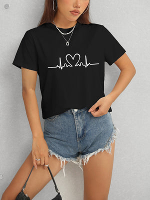 Heart Round Neck Short Sleeve T-Shirt-Teresa's Fashionista LLC