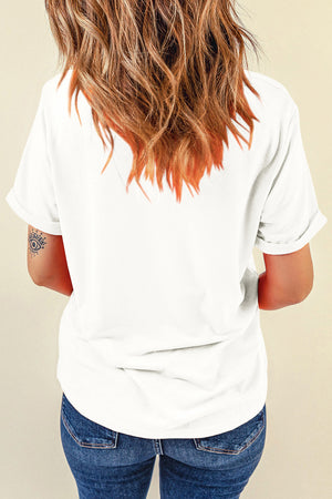 MAMA round neck short sleeve t-shirt in white, casual style.