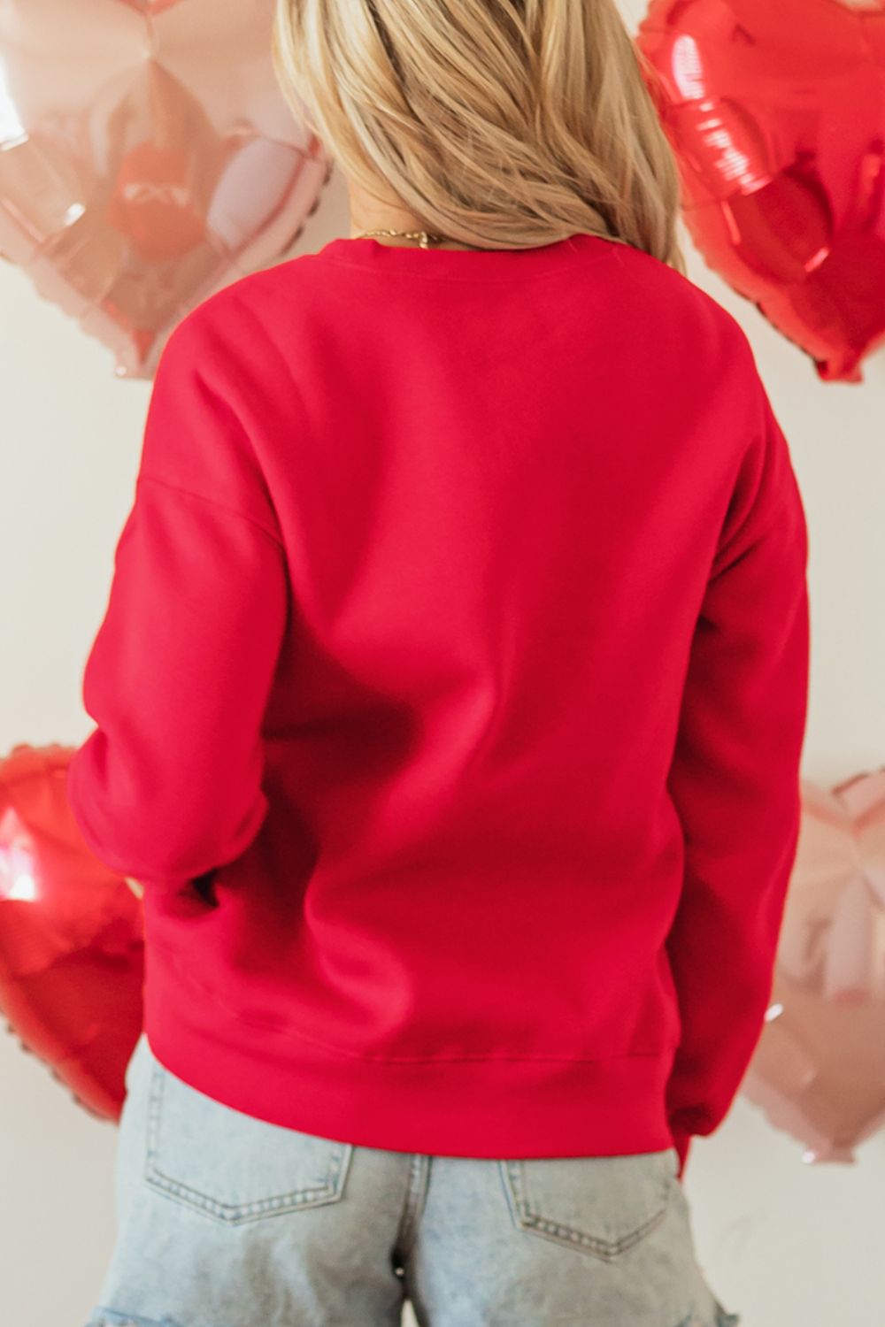 Valentine’s Day Sequin Bow Heart Round Neck Sweatshirt - Teresa's Fashionista LLC