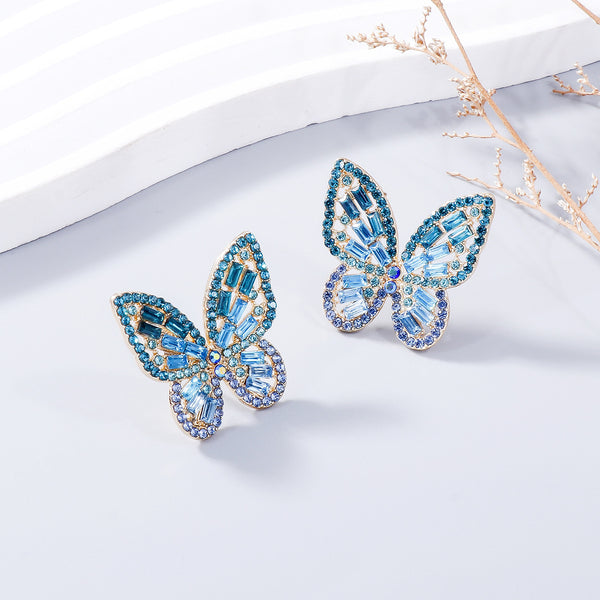 Alloy Inlaid Rhinestone Butterfly Earrings-Teresa's Fashionista LLC