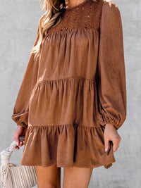 Floral Lace Crochet Tiered Ruffled Mini Dress